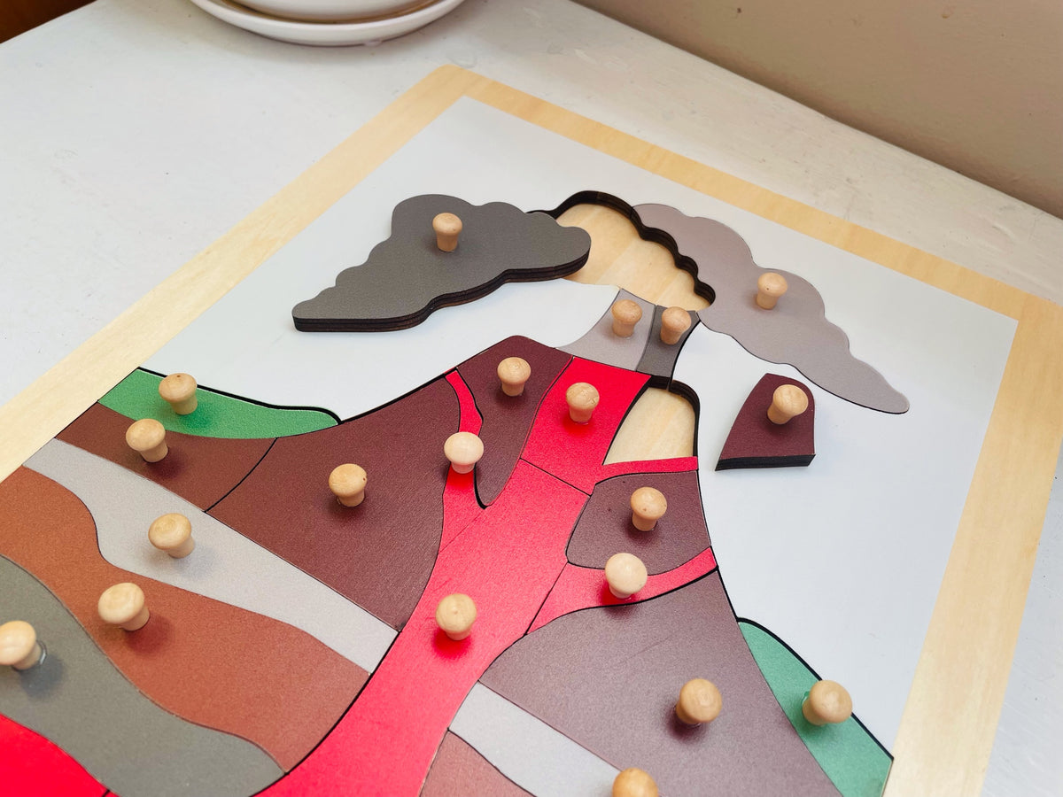 Volcano Puzzle and Nomenclature cards Pink Block Montessori