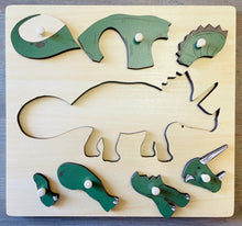 Load image into Gallery viewer, Triceratops Wooden Peg Puzzle
